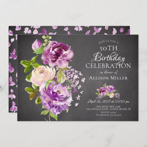 Purple Peonies Floral Birthday  Invitation