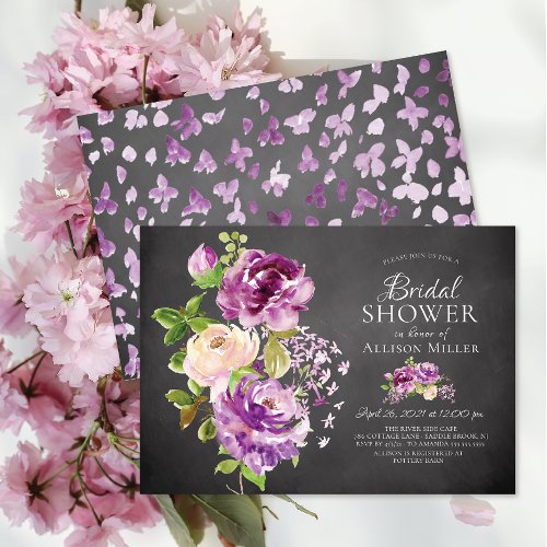 Purple Peonies Floral Bridal Shower Invitation