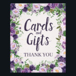 Purple Peonies Floral Cards and Gifts Sign<br><div class="desc">Add a refined and welcoming touch to your event with this elegant “Cards and Gifts” thank you sign. Designed with a lush watercolor floral border in shades of lavender, plum, and soft green, this sign brings a graceful garden-inspired aesthetic to weddings, bridal showers, birthdays, and special celebrations. The delicate florals...</div>
