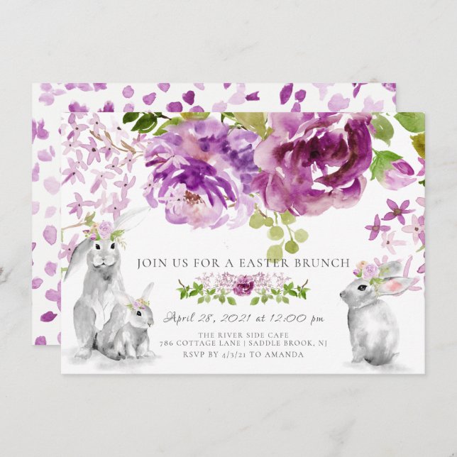Purple Peonies Floral Easter Brunch Invitation (Front/Back)