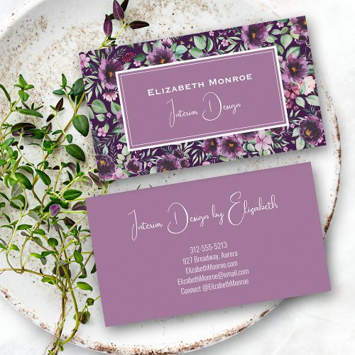 Purple Peonies Floral Interior Design Business Card