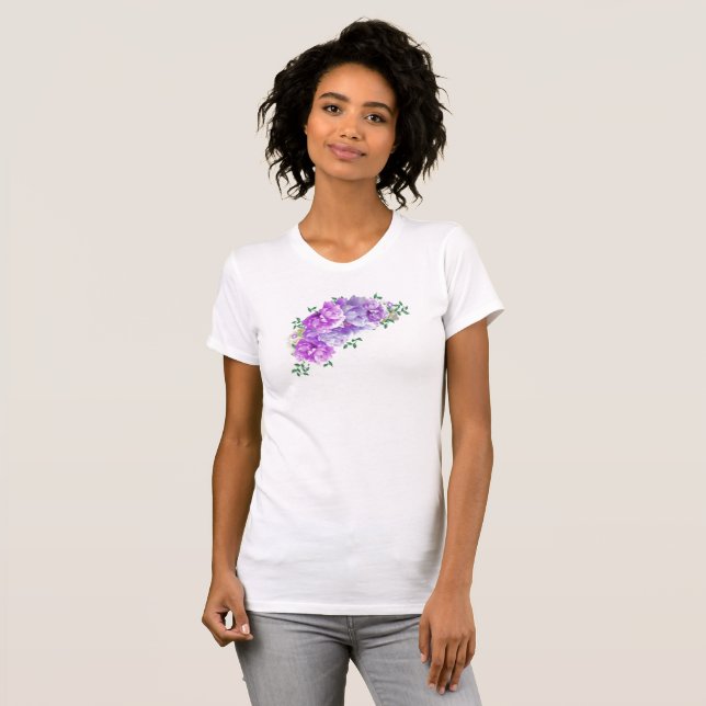 Purple Peonies Floral Swag T-Shirt (Front Full)