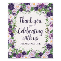 Purple Peonies Floral Thank You Party Favor