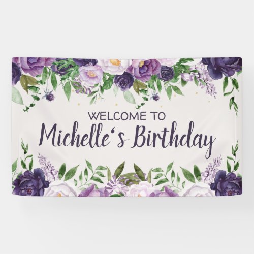 Purple Peonies Floral Womens Birthday Welcome  Banner