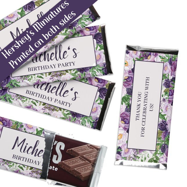 Purple Peonies Floral Women's Birthday Welcome   Hershey Bar Favors (Purple peonies birthday party Hershey Bar wrappers. Purchase with or without the candy.  )