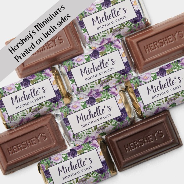 Purple Peonies Floral Women's Birthday Welcome   Hershey's Miniatures (Hershey's Miniatures candies and wrappers, printed on both sides)