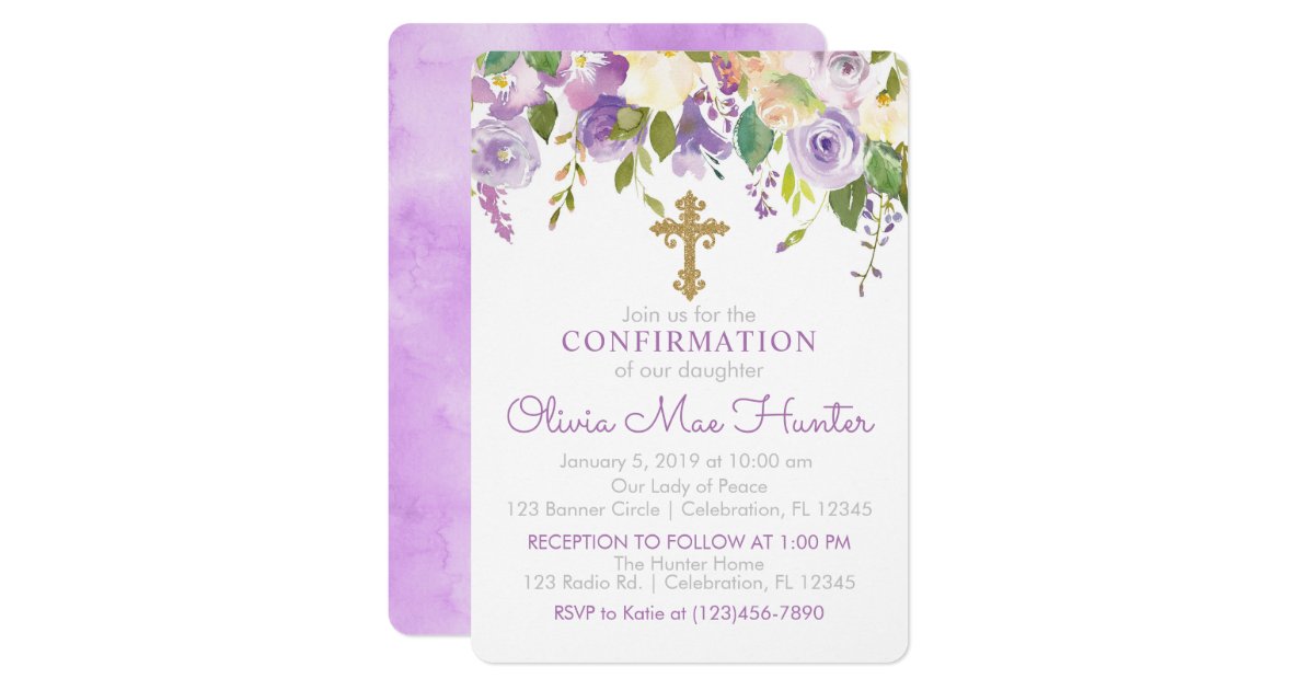 Purple Peonies Girl Confirmation Invitation | Zazzle.com