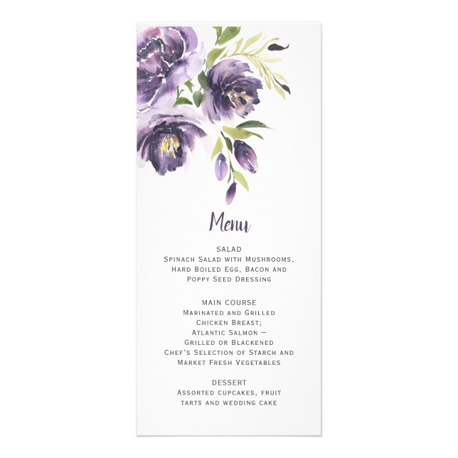 Purple Peonies Greenery Wedding | Menu (Front)