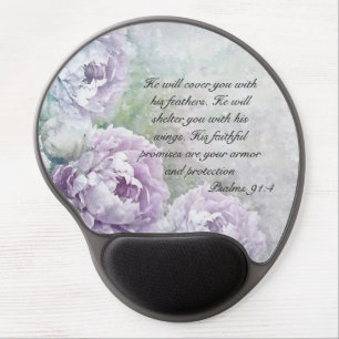 Purple Peonies Psalms 91:4 Inspirational Quote Gel Mouse Pad