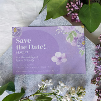 Purple Peonies Romance Save the Date Card