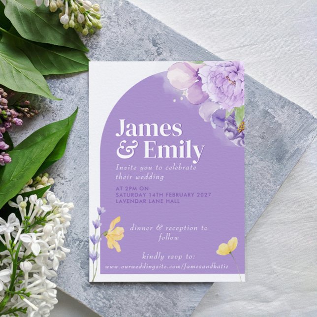 Purple Peonies Romance Wedding Invitation (Add a pop of purple peonies to your wedding look)
