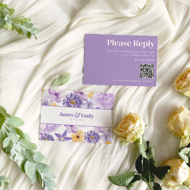 Purple Peonies Romance Wedding RSVP Card (Creator Uploaded)
