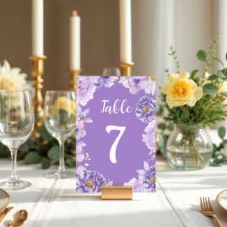 Purple Peonies Romance Wedding Table Number Pedestal Sign