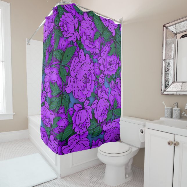 Purple Peonies Shower Curtain (In Situ)