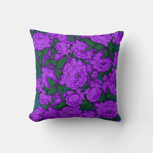 Purple Peonies Throw Pillow (Front)
