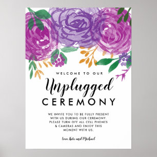 Purple Peonies Unplugged Wedding Ceremony Sign