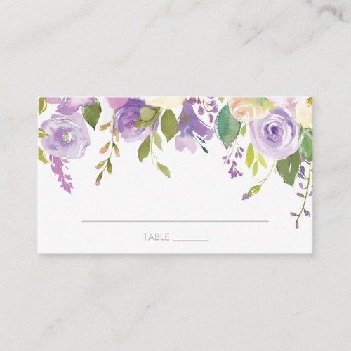 Purple Peonies Watercolor Floral Flat Place Card