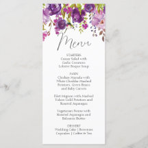 Purple Peonies Wedding Menu Card