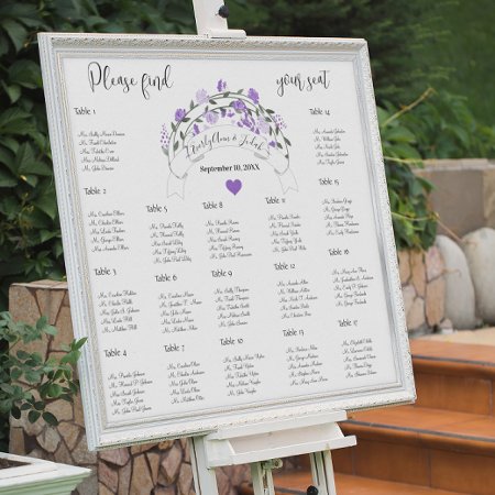 Purple Peonies Wedding Seating Chart 17 Tables