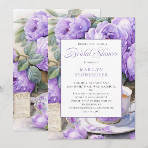 Purple Peonies White Daisies in Mason Jar Invitation