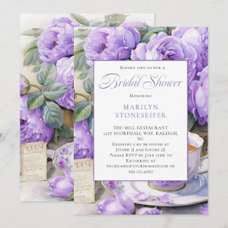 Purple Peonies White Daisies in Mason Jar | Invitation