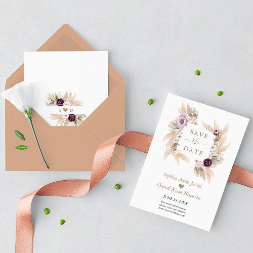 Purple Peonies White Orchid Pampas Grass Wedding Save The Date