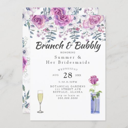 Purple Peony Anemone Bridesmaids Luncheon Invitation