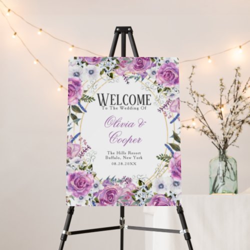 Purple Peony Anemone Wedding Welcome Sign
