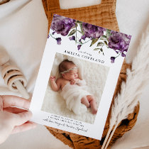 Purple Peony Baby Photo Birth Announcement