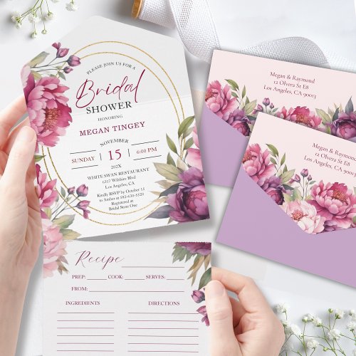 Purple Peony Bridal Shower Recipe All in One All In One Invitation