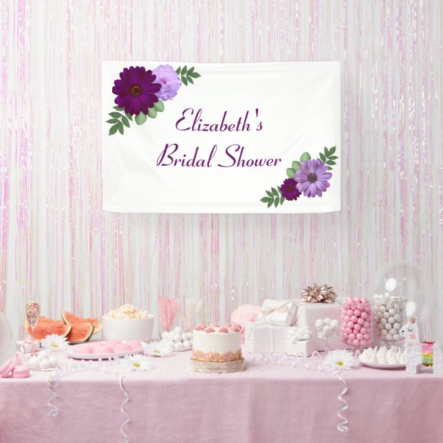 Purple Peony Floral Bridal Shower Banner (Party)