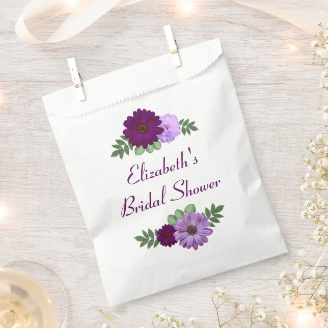 Purple Peony Floral Bridal Shower Favor Bag (Clipped)