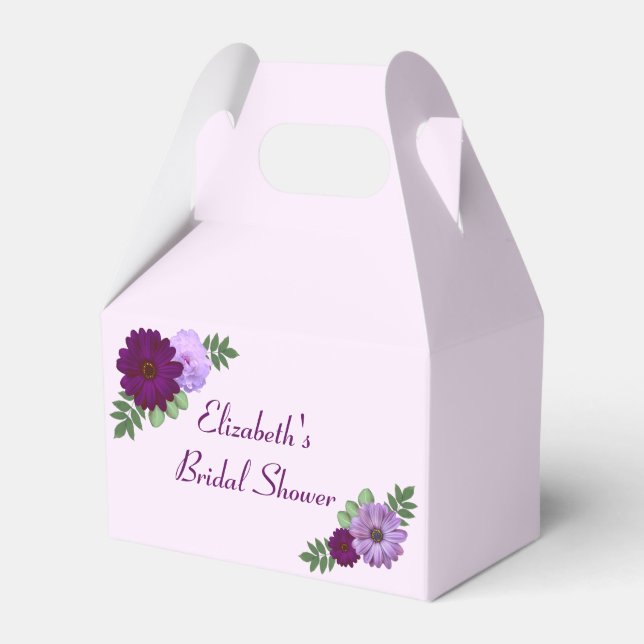 Purple Peony Floral Bridal Shower Favor Boxes (Front Side)