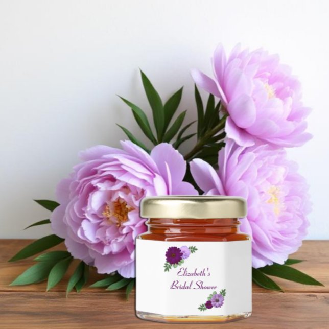 Purple Peony Floral Bridal Shower Honey Jar Favors (Creator Uploaded)