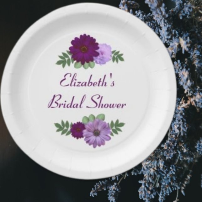 Purple Peony Floral Bridal Shower Paper Plates (Creator Uploaded)
