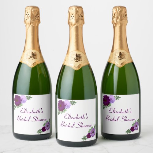 Purple Peony Floral Bridal Shower Sparkling Wine Label