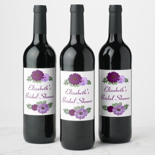 Purple Peony Floral Bridal Shower Wine Label