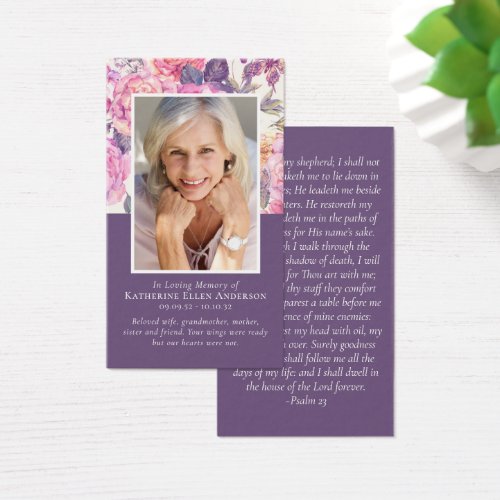 Purple Peony Floral Memorial Prayer Card