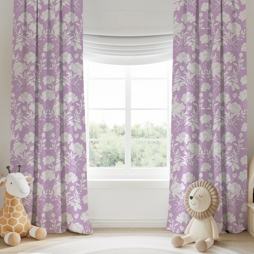 Purple Peony Floral Pattern Blackout Curtains