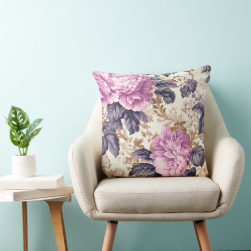 Purple Peony Floral Throw Pillow