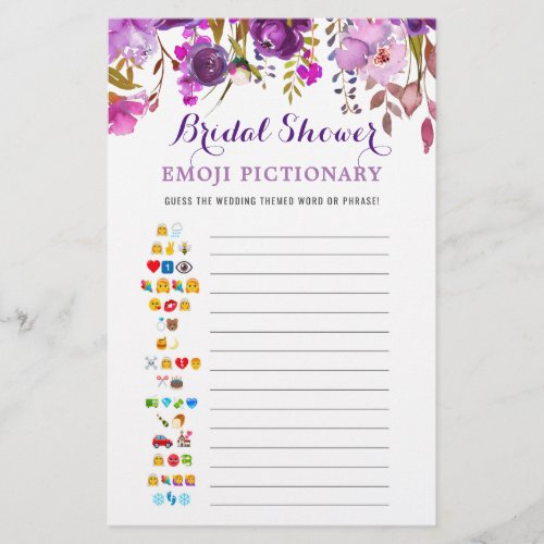 Purple Peony Floral Watercolor Bridal Shower Game