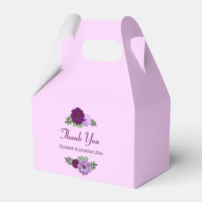 Purple Peony Floral Wedding Favor Boxes (Front Side)
