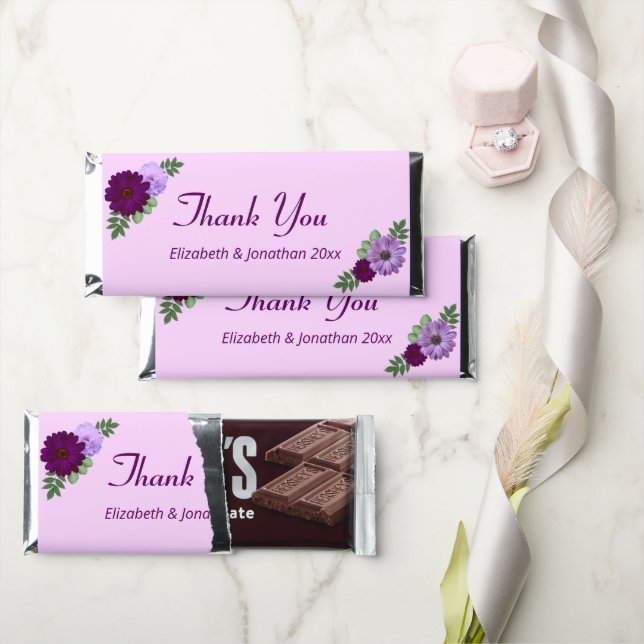 Purple Peony Floral Wedding Hershey Bar Favors (Front)
