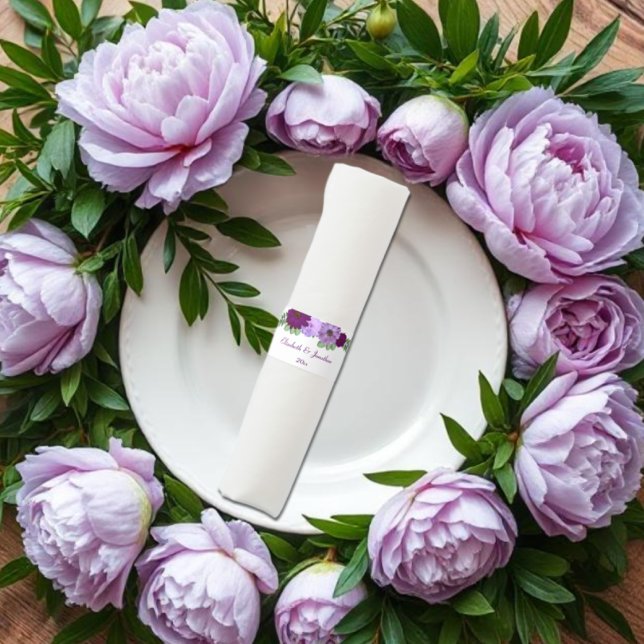 Purple Peony Floral Wedding Napkin Bands (Creator Uploaded)