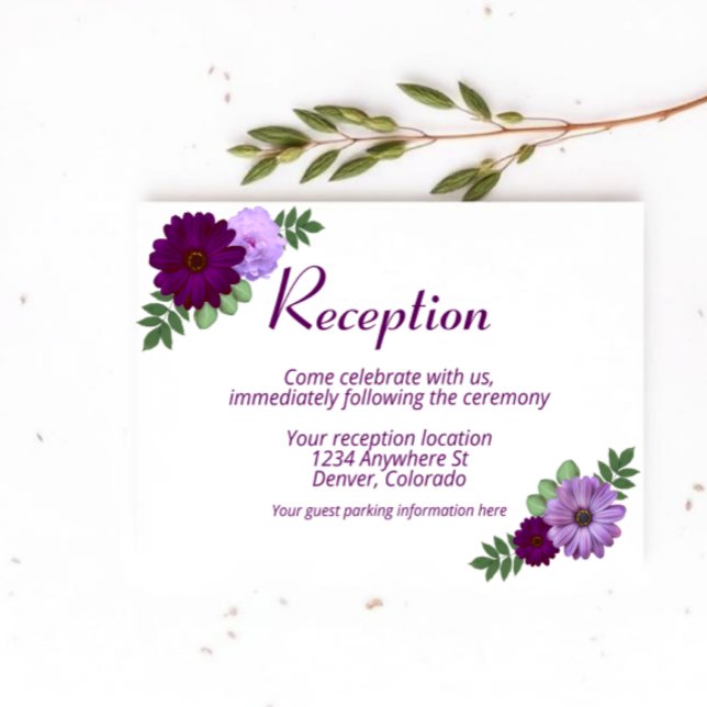 Purple Peony Floral Wedding Reception Enclosure Card (Creator Uploaded)