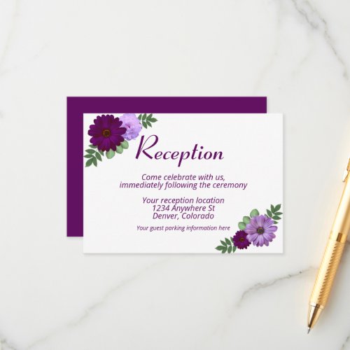 Purple Peony Floral Wedding Reception Enclosure Card