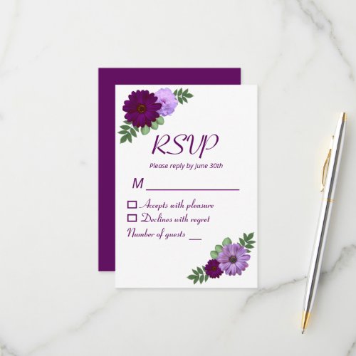 Purple Peony Floral Wedding RSVP Card