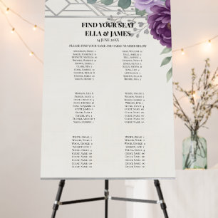 Purple Peony Floral Wedding Seating Chart Foam Boa Board
