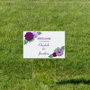 Purple Peony Floral Wedding Sign