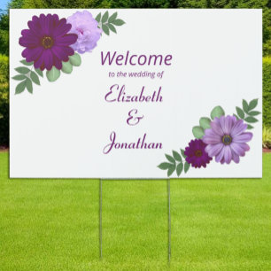 Purple Peony Floral Wedding Sign